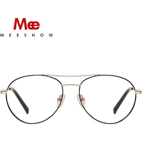 Meeshow Titanium Alloy Women Men Myopia Optical Prescription Glasses Round Pilot Eyeglasses Frame Double beam Goggle Spectacles