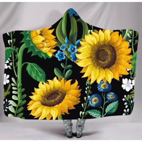 3D Sunflowers Printed Hooded Blanket Carton Flowers Dog Bee Hooded Throw Super Soft Micorfiber Coral Fleece Warm Blankets Gifts