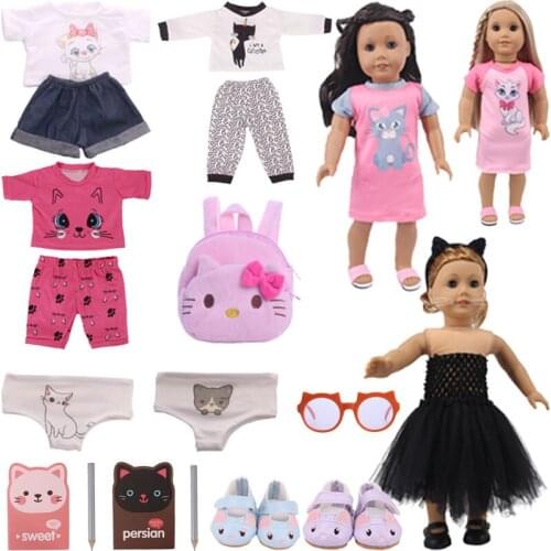 Clothes For Doll For New Baby New Born Cat Kitty Bags Pajamas Panties Shoes For 18 Inch &43 Cm Accessories For Girls Toy Gift