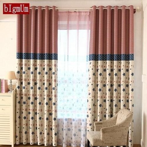 Stars Plaid/Striped Printed Thick Shade Curtain For the Living Room For Kids Cartoon Cortinas Linen Fabric Curtains Drape New