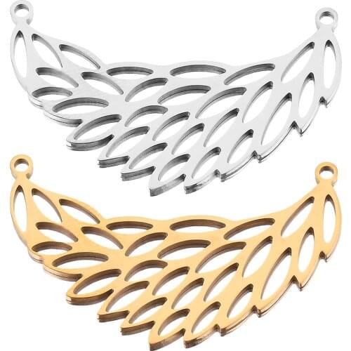 5pcs Gold Stainless Steel Angel Wings Charm Pendant Connectors for Diy Earring Bracelet Jewelry Making Supplies Wholesale Bulk