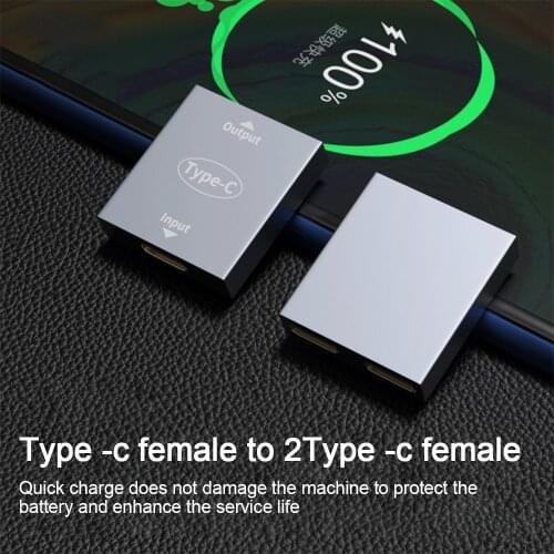 2 in 1 USB Type C Splitter USB C Female to Dual Type C Female Headphone Charger Adapter Splitter Converter