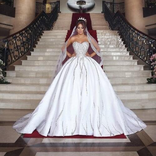 Princess Luxury Bride Dresses Ball Gown Beaded Strapless Sweetheart Open Back Bridal Style Gowns vestido de noiva princesa