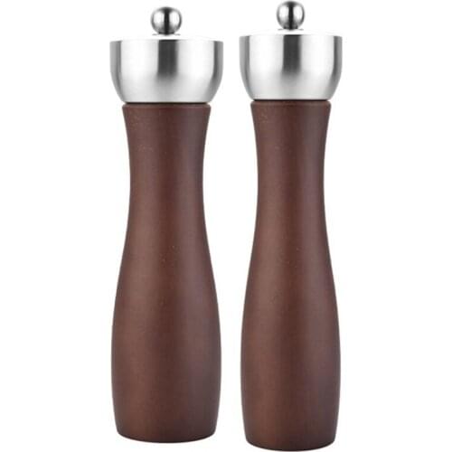 Manual Spice Mill Wood, with Adjustable Salt & Pepper Mill Wood, Wood Pepper Mill Salt Mill, with Brush & Spoon