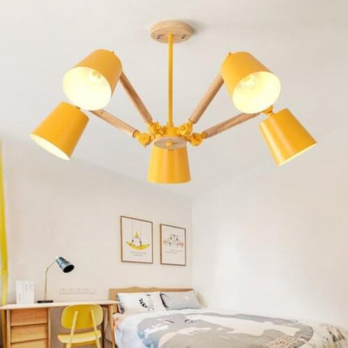 Macaron LED Chandeliers For Living Room Bedroom Kids room Wooden Chandelier candelabro Indoor Hanging Lamp lampadario led