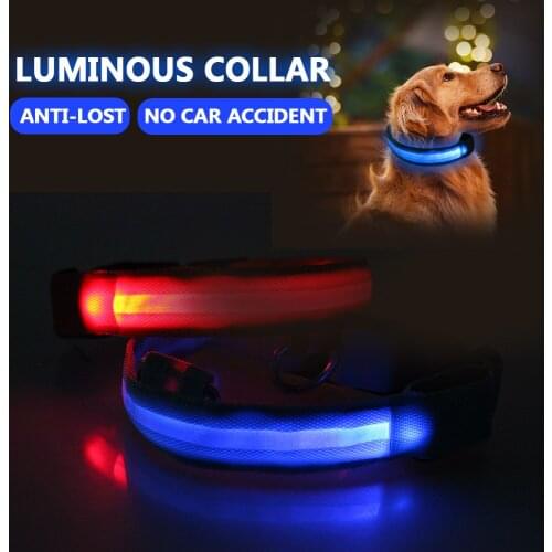 Luminous Adjustable Pet Products Led Dog Collar Nylon Collar Anti-Lost/Avoid Car Accident For Dogs