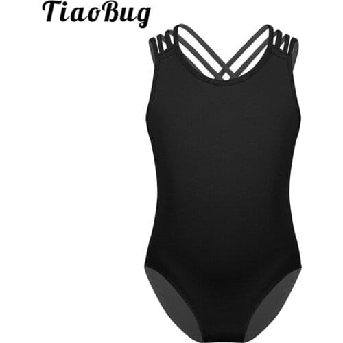 TiaoBug Kids One-piece Sleeveless Professional Ballet Leotard Girls Criss-Cross Strap Gymnastics Leotard Child Ballet Dance Wear