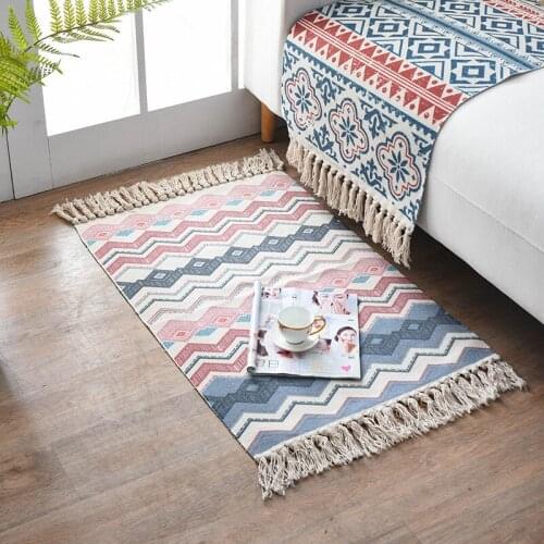 Fabric Floor Mat Tassel Knot Printed Floor Mat Modern Simple Bedside Rug Rugs Living Room Rugs for Bedroom Area Rug