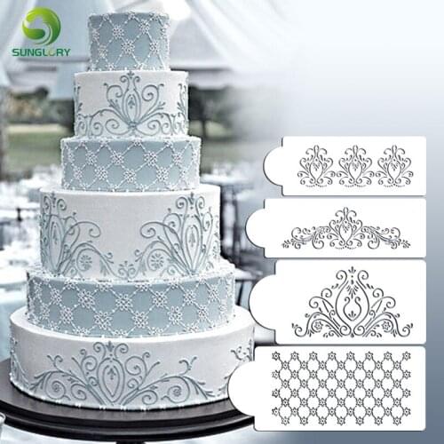 4PCS/SET Flowers Cake Stencil Decoration Kitchen Cupcake Fondant Cake Template Mold Cookie Stencils Mold For Baking Cake Tools