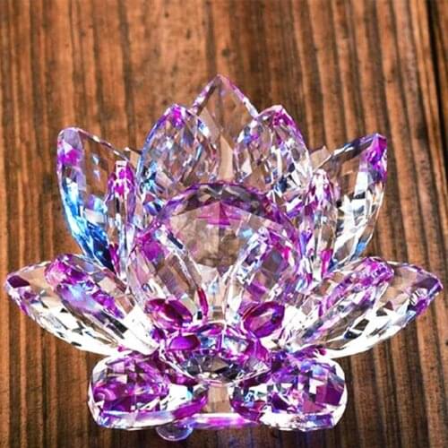 Magic Gem Lovely Jewelry Artificial Purple Crystal Glass Lotus Feng Shui Paperweight 140mm Art&collection Decoration Holidy