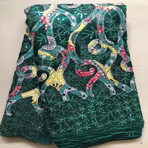 High Quality Fashion Green Sequins Lace Fabrics Sew-on Rhinestone Lace Embroidere Nigerian Wedding For Women