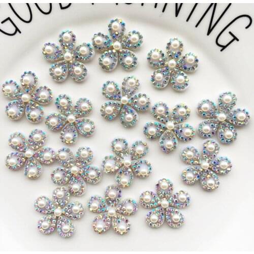 High Quality Fashion Shiny Pearl Rhinestone Small Flower Non-woven Fabric Hot Rhinestone Cloth Sticker DIY Clothing Accessories