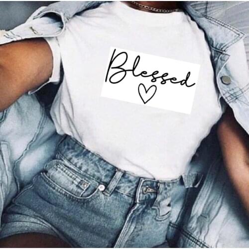 Blessed Letter Printed T Shirt Women Summer Short Sleeve Christian Tshirt 90s Aesthetic Faith Tops Jesus Tees Camisetas Mujer