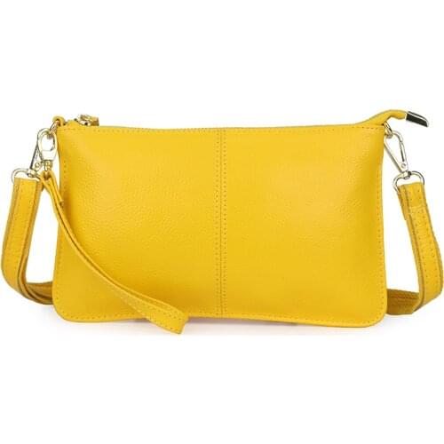 Yellow Color Small Crossbody Bags For Cellphones Handbags High Quality Genuine Cow Leather Women’s Shoulder Money Pocket Bags