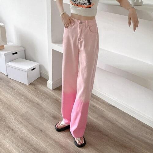 Gradient Color High Waist WomenS Jeans Summer Fashion All-Match Denim Wide-Leg Pants Korean Street Style Full Length Pantalones