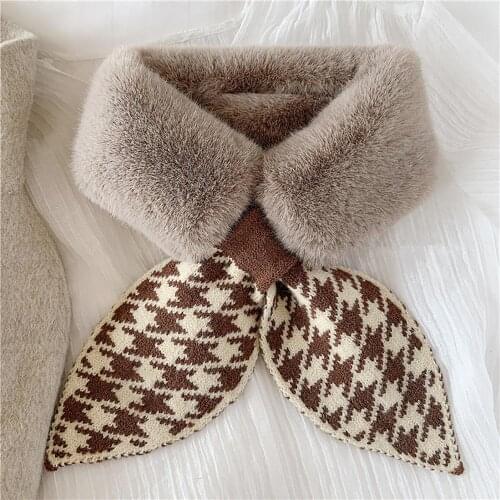 Womens Scarf Winter Literary Style Knitted Striped Dotted Scarves Winter Plush Scarf Dual-use Collar Neck Accessory