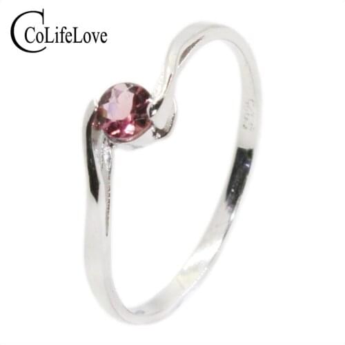 CoLife Jewelry 925 Silver Tourmaline Engagement Ring for Girl 4mm Natural Tourmaline Ring Sterling Silver Tourmaline Jewelry