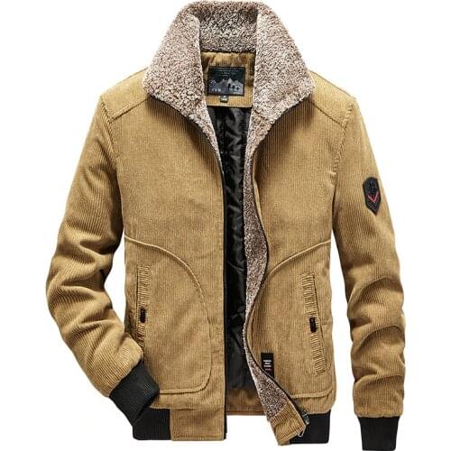 Winter Mens Corduroy Plus Velvet Thick Padded Jackets Oversized M-6XL Hommes Casual Fashion Retro Stand Collar Coats Tops Male