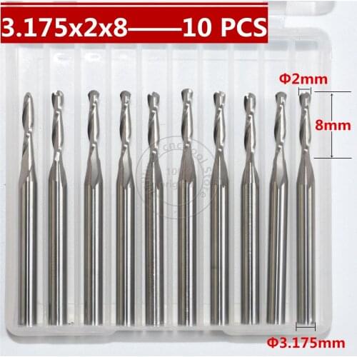 10 PCS-3.175mm*2.0mm*8mm,CNC machine insert bit,solid carbide milling cutter,2 flute ball nose end mill,relief woodworking