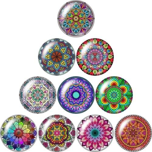 New Beauty Colorful Flowers pattern 10pcs 12mm/16mm/18mm/25mm Round photo glass cabochon demo flat back Making findings ZB1016