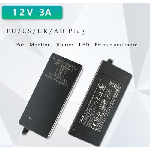 12V3A New AC 100V-240V Converter power Adapter DC 12V 3A Power Supply EU/US/UK Plug DC 5.5*2.5mm LED light power adapte