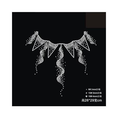 2pc/lot waves neckline sticker transfers design iron on transfer patches hot fix rhinestone transfer motifs fixing rhinestones