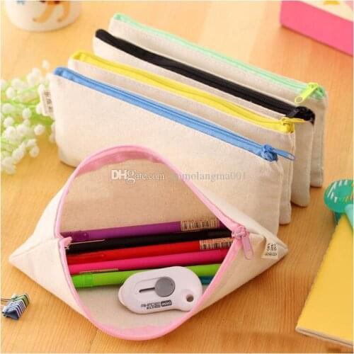 20.5*8.5cm DIY White canvas blank plain zipper Pencil pen bags stationery cases clutch organizer bag Gift storage pouch 5colors