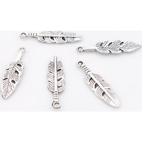 20pcs 30x8mm Antique Silver Plated Leaf Charm Pendant DIY Handmade Necklace bracelet Jewelry Accessories