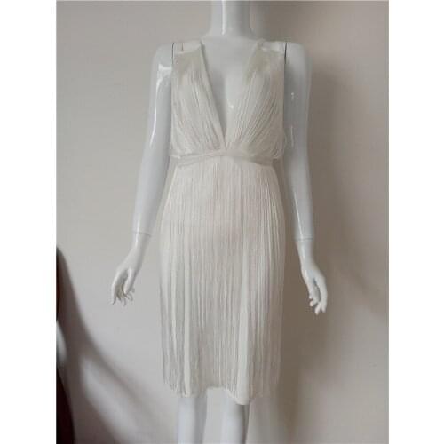 2017 New Arrival Women Bandage Dress White Elegant Tassel Celebrity Runway Party Dress Casual Vestidos