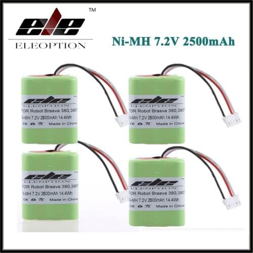 4 PCS Eleoption 2.5Ah 2500mAh Ni-MH 7.2V Rechargeable Battery for iRobot Roomba Braava 380 380T