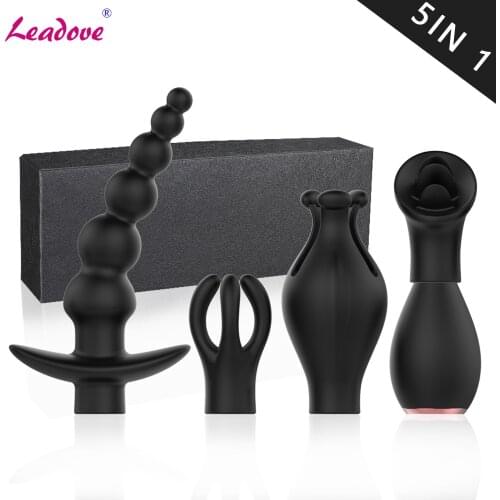 5pcs/set G Spot Vibrator Clitoral Licking Massager Vagina Stimulation 10 Mode Tongue Nipple Clit Anal Bead Plug Sex Toys ZD0370