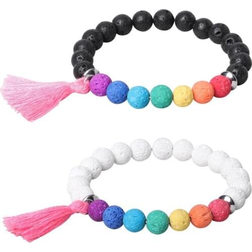 6pcs Hot sales Natural stone 8mm beads colorful perfume essential oil tassel bracelet Healing Amulet for jewelry hand making