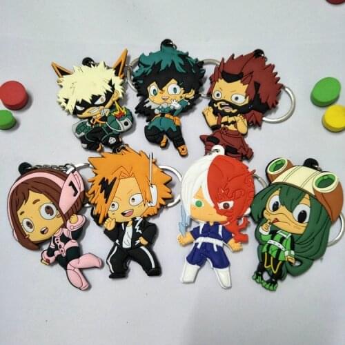 7 Pcs/lot Anime My Hero Academia Keychains Keyring Cartoon Midoriya Izuku Pvc Double Side Soft Plastic Pendant Toy Gift
