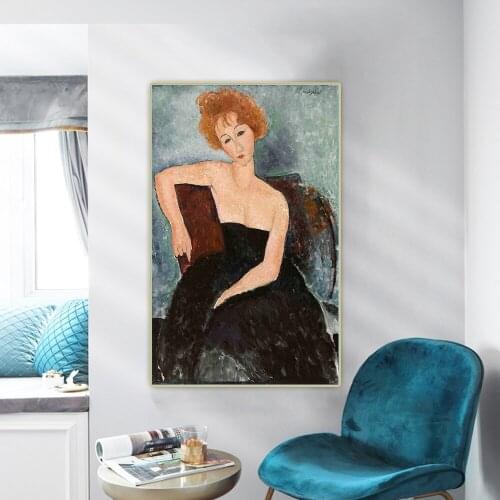 Amedeo Modigliani《Redheaded Girl in Evening Dress》Canvas Art Oil Painting Artwork Picture Wall Hanging Decor Home Decoration