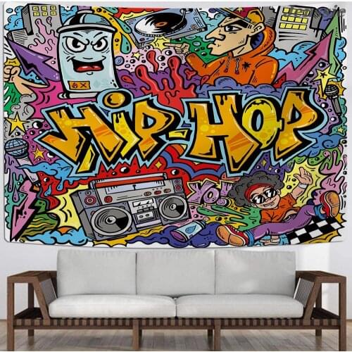 Hip-hop Style Big Tapestry Art Graffiti Pattern Wall Hanging Tapestry Beach Blanket Cushion Travel Mattress Hippie Tapestry