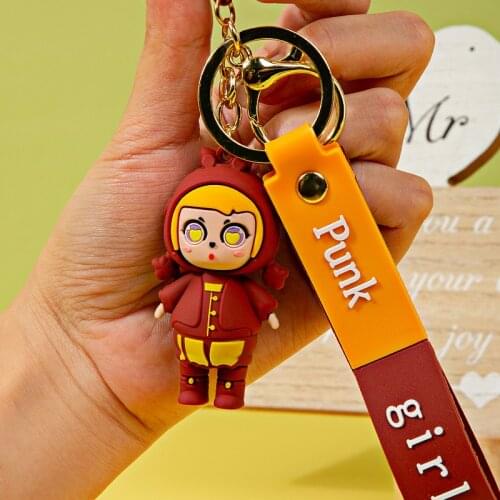 Punk Girl Doll Keychain Pendant PVC Anime Cartoon Schoolbag Backpack Pendant Car Key Creative Key Ring Woman 2021 Wife Gift