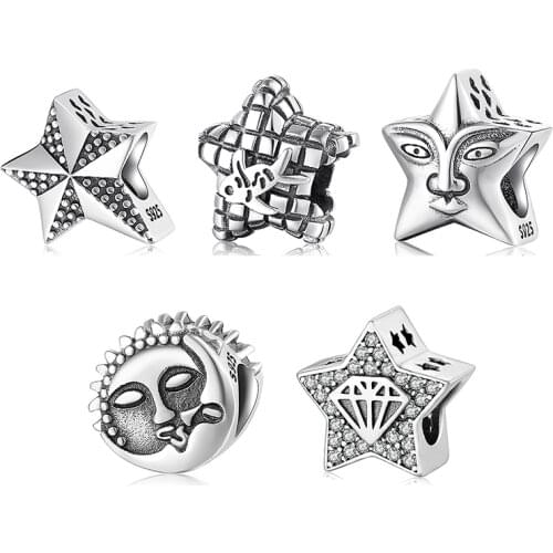100% Real 925 Sterling Silver Sun God Shape Beads Charms Fit Original europeu Charm Bracelet Fashion Jewelry Gift