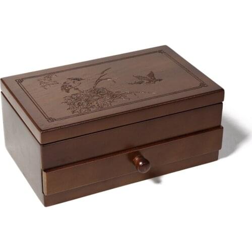 Wooden Double Layer Jewelry Holder With Large Capacity Velvet Jewelry Box Necklaces Cuffs Makeup Brushes Storage Box
