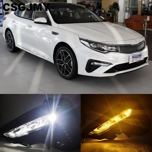 CSGJMY 2pcs LED Daytime Running Lights For Kia Optima K5 2019 2020 DRL With Yellow Turn Signal Front Fog Light