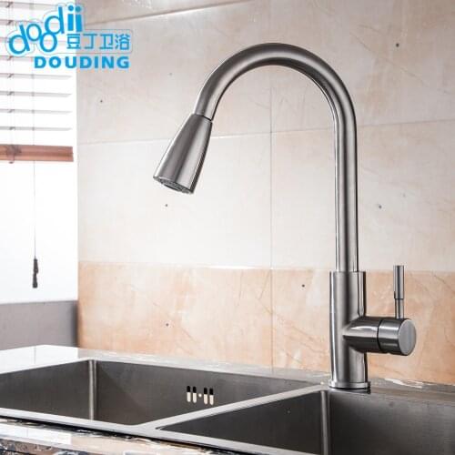 Doodii 304 Stainless Steel High Quality Single Handle Single Hole Pull Out Sprayer Kitchen Sink Faucet Brushed Nickel Mixer Taps
