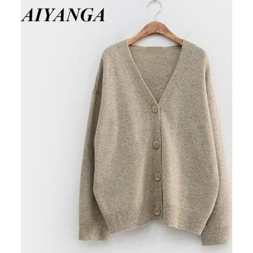 Oversized Knitted Cardigan 2021 Spring Autumn Sweater Women Casual Long Sleeve Tops V neck Solid Korean Fashion Women Outerwear