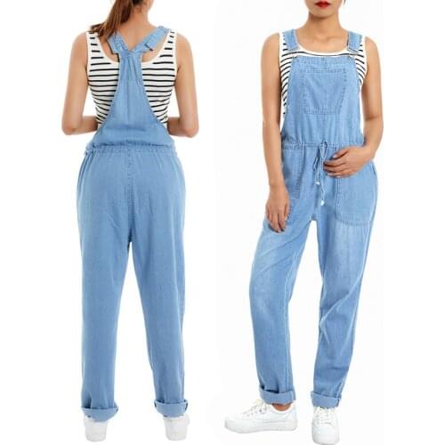 IMCUTE washable softening jeans jumpsuit womens street fashion loose wide-leg trousers halter-neck pocket suspenders overalls