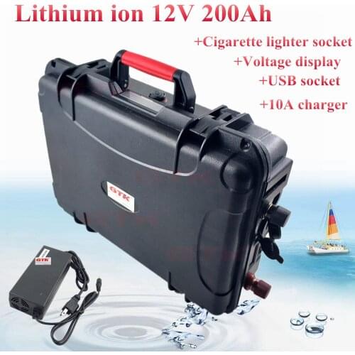 Lithium 12V 200AH 100A BMS Battery Pack lithium 200Ah for Boat trolling Motor outboard RV Cigarette lighter USB + 10A charger