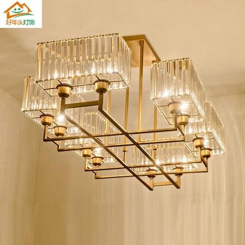 New Chinese style chandelier living room rectangular light luxury crystal lamps bedroom dining room crystal chandelier