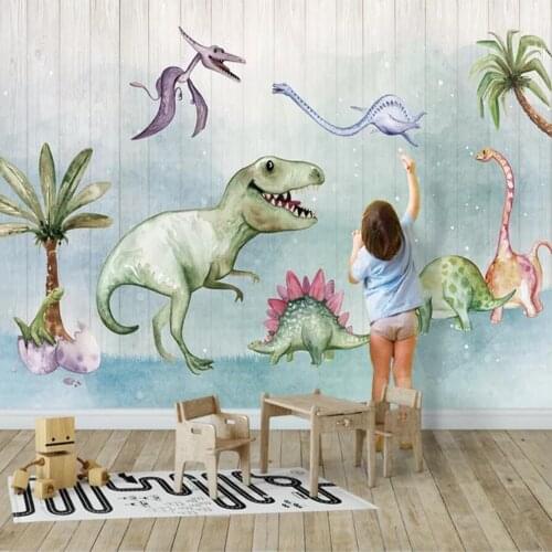 Milofi Custom 3D Wallpaper Mural Dinosaur Wooden Board Childrens Room Living Room Background Wall Decorative Painting