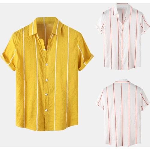 Shirts For Mens Casual Beach Stripe Print Shirt Summer Short Sleeve Button Turn-Down Collar Shirt Plus Size Daily Streetwear