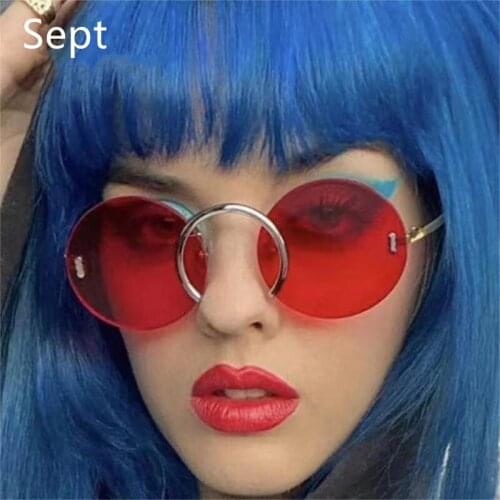Sept Women Vintage Rimless Clear Ocean Lens Eyewear Fashion Unique Nose Ring Round Sunglasses Men Sun Glasses Shades UV400