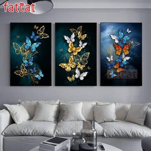 FATCAT Abstract color butterfly animals diy 5d diamond painting full square round mosaic embroidery sale triptych kits AE2522