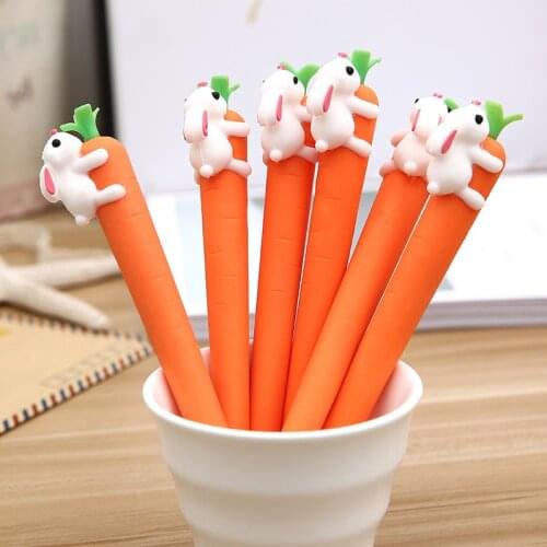 4 pcs Korean new cute cartoon creative white rabbit love carrot student black neutral pen office signature pen