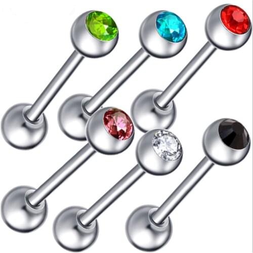 New Hot Stainless Steel Helix Tongue Rings Piercing Crystal Women Labret Rings Body Barbell Nipple Piercing Ear Studs Jewelry